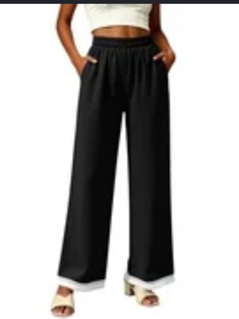 High-Rise Black Wide-Leg Lounge Pants - Picture 1 of 4